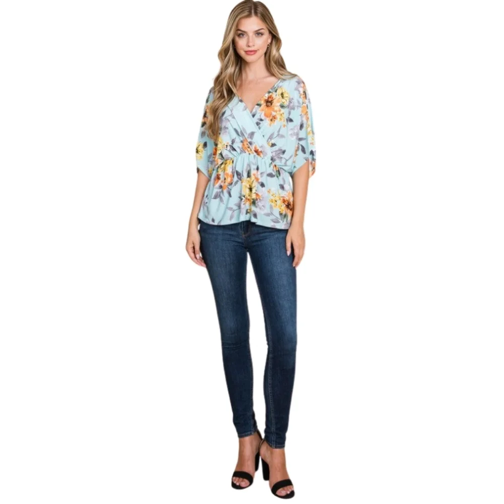 Sky Blue Floral Wrap Tunic - Picture 3 of 6